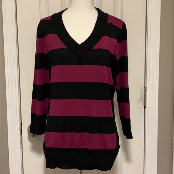 Women’s pink & black striped sweater, Large - Picture 1 of 7